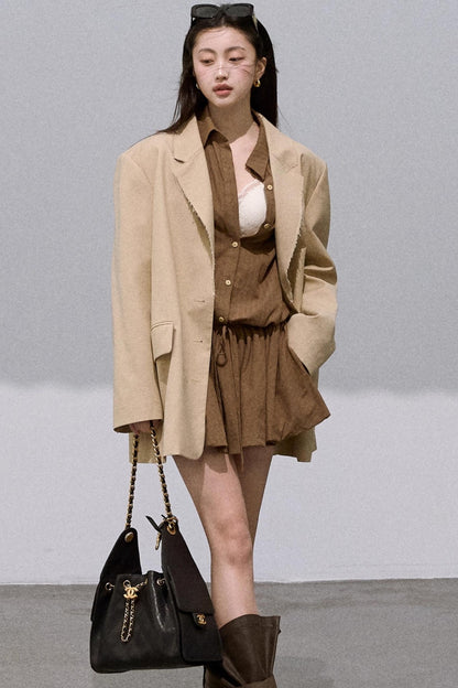 Shirt Style Long-Sleeved Puffy Dress