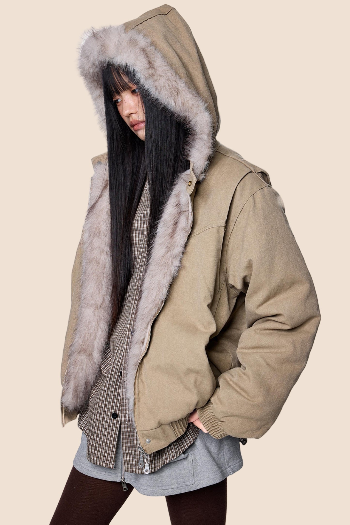 Carved Fluffy Collar Jacket