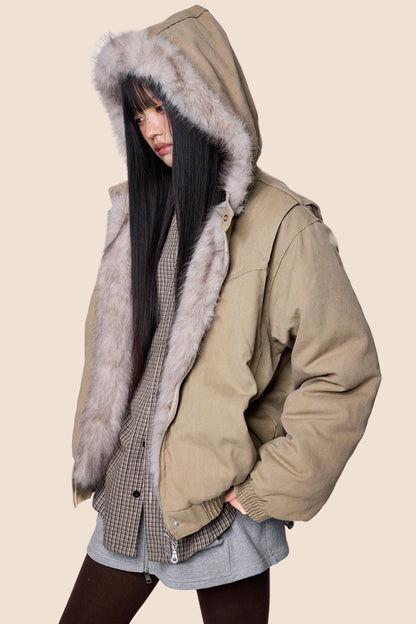 Carved Fluffy Collar Jacket