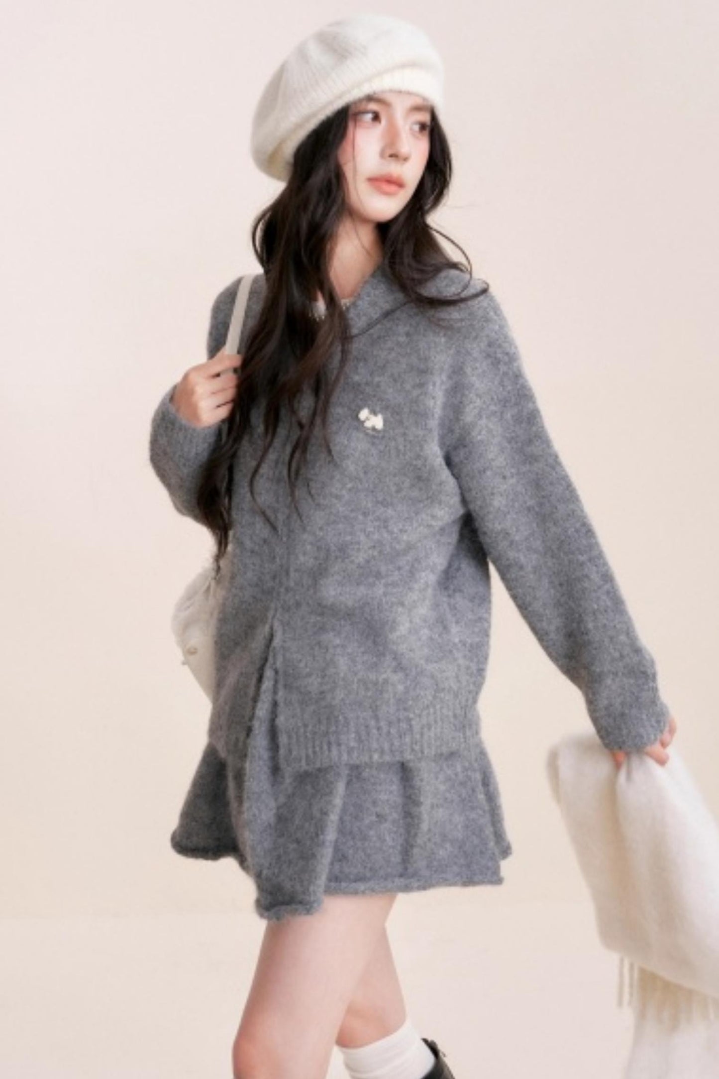 Winter Gray Knitted Cardigan Set-Up