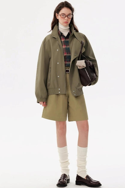 Functional Style Stand Collar Short Jacket