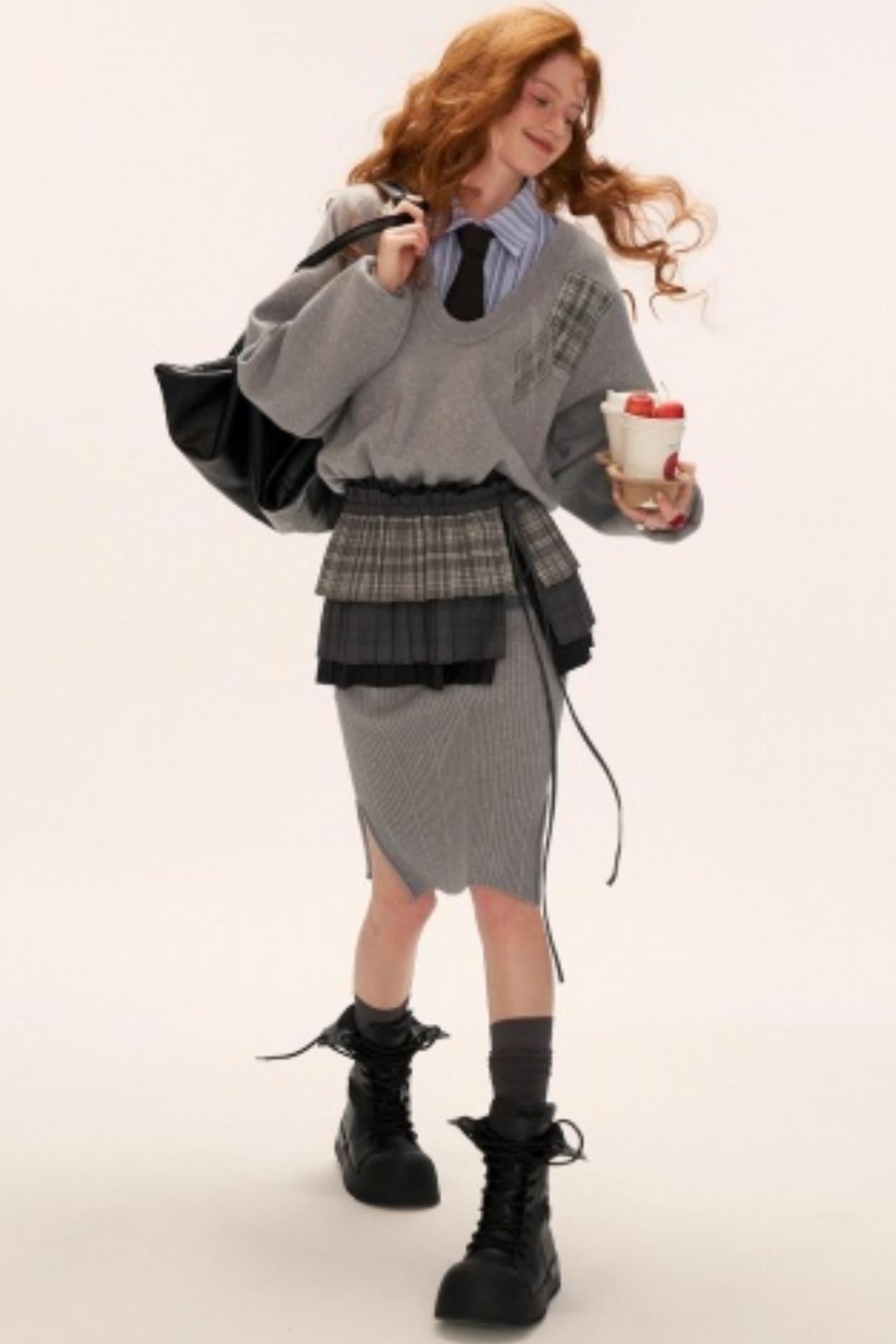 Temperament Gray Sweater Dress