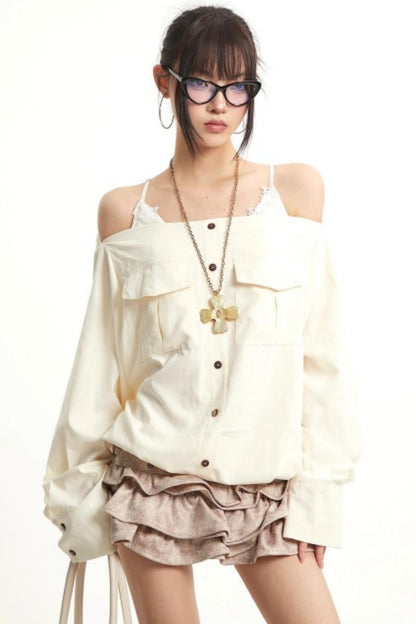 Retro Lazy Style One-Shoulder Top