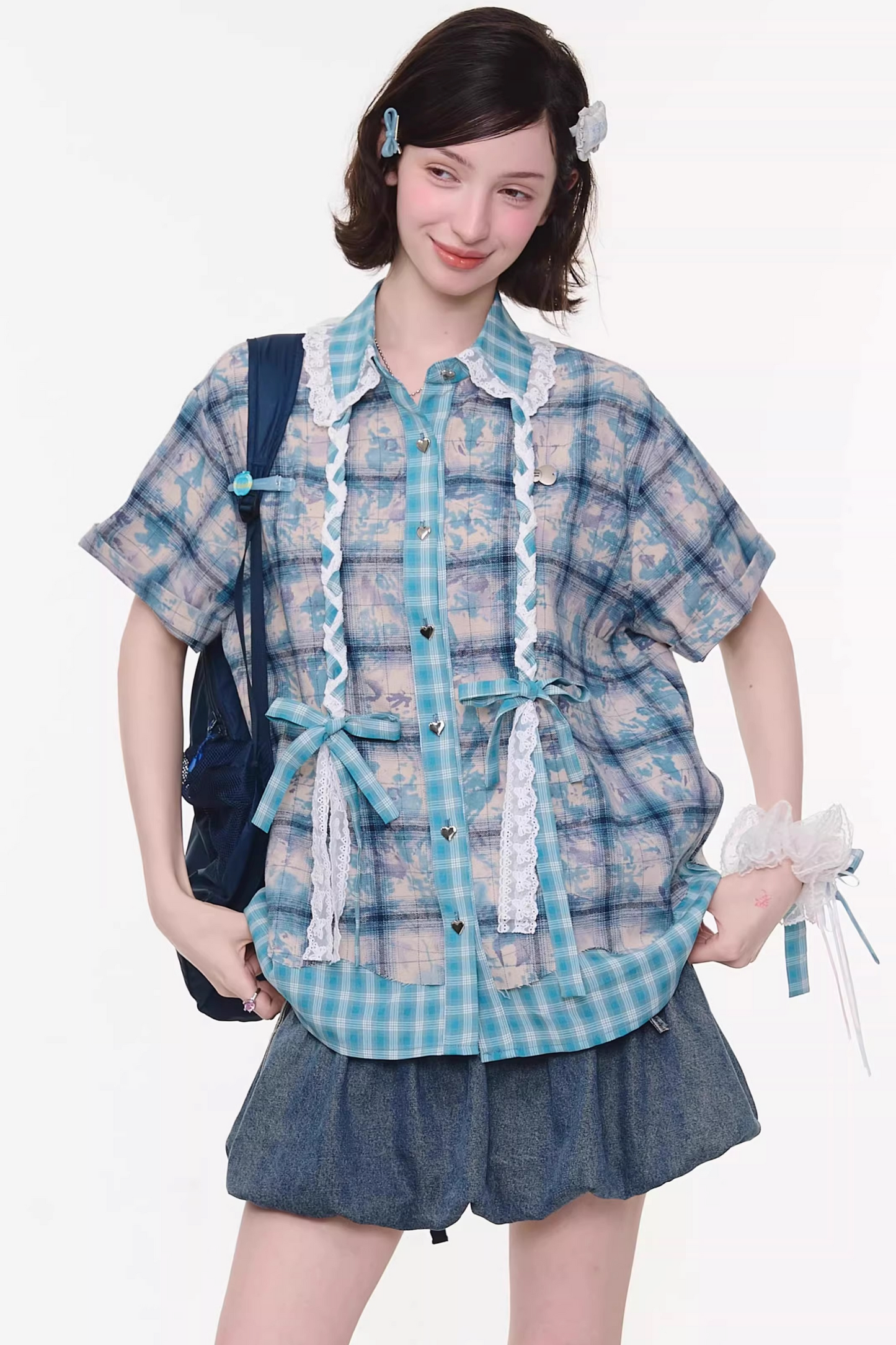 Braided Lace Plaid Blouse