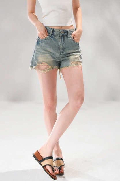 Shorts de Denim en A Desgastados