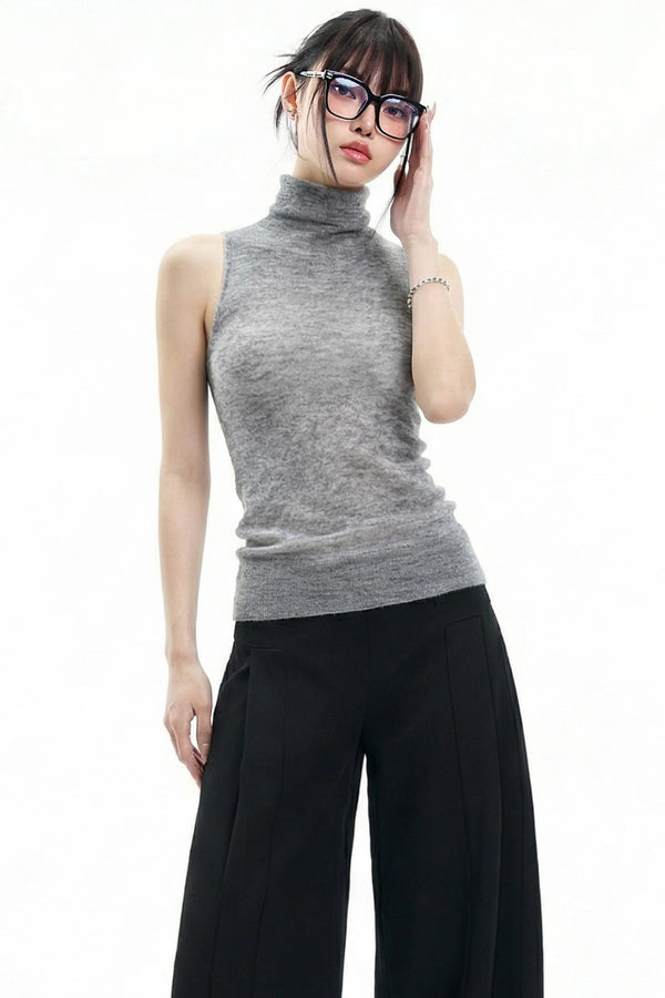 Gray Knitwear V-Neck Vest Set-Up