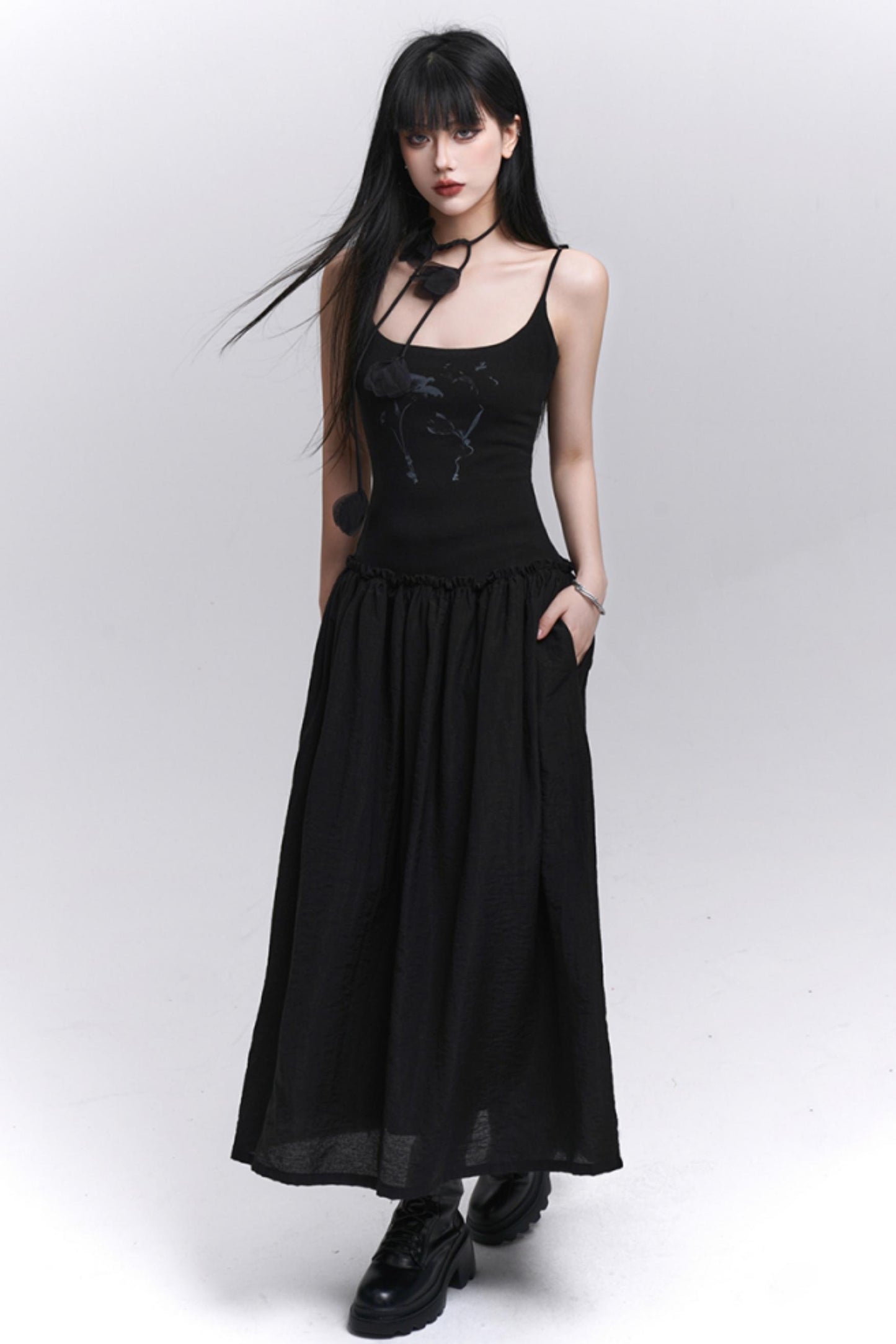 Summer Black-White Halter Dress