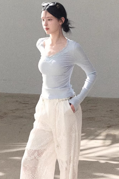 Hollow Crochet Lace Pants