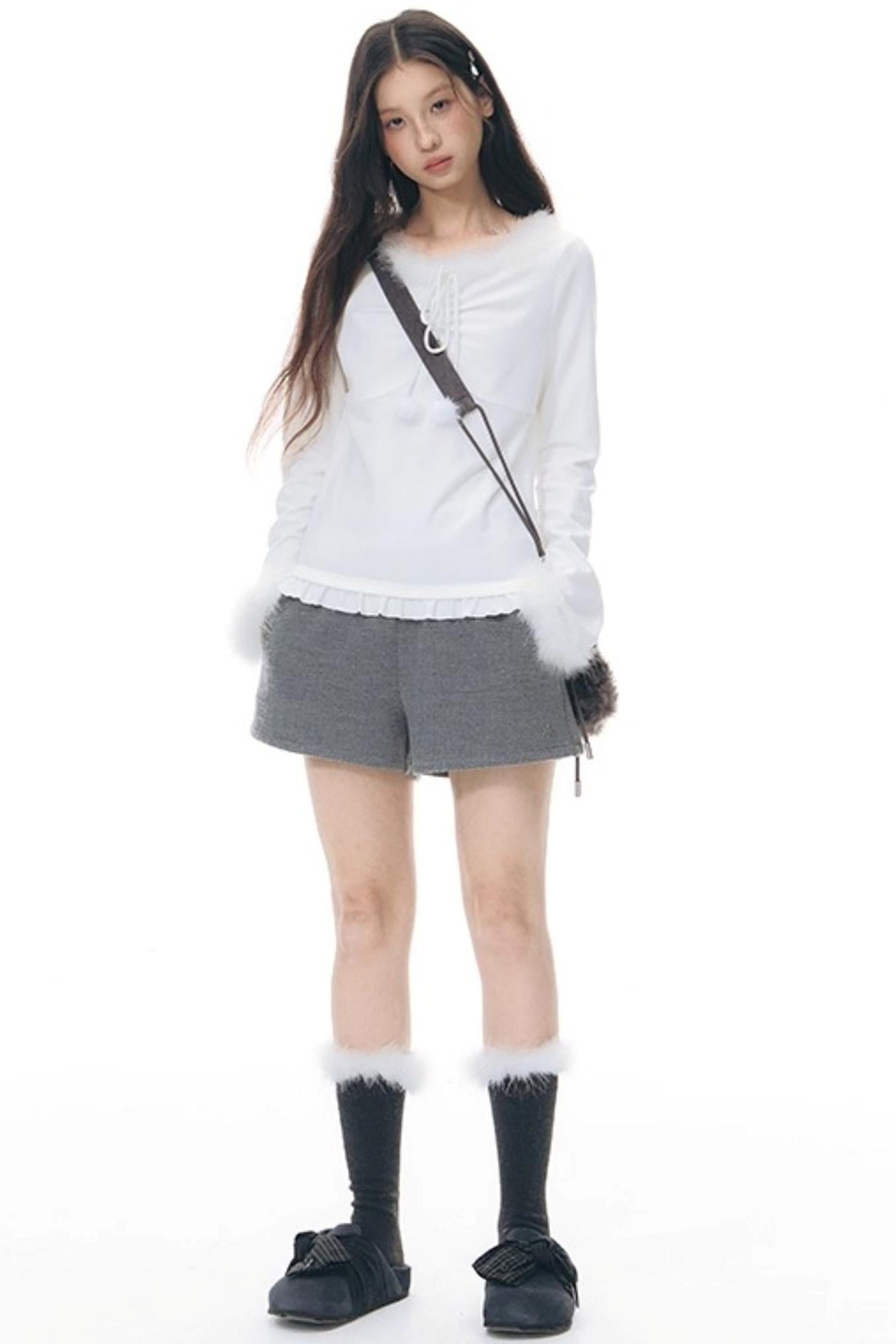 Patchwork Tweed Bootcut Shorts