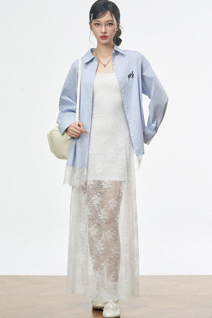 Fusion Lace Dress With Lace Shirt Set-Up