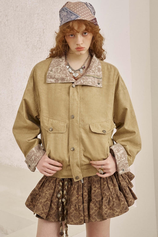 Cashew Flower Washed Stand Collar Jacket