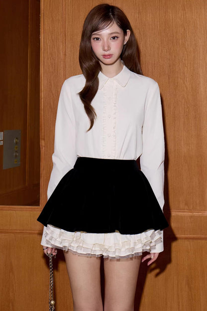 Velvet Patchwork Long-Sleeve Shirt Set-Up