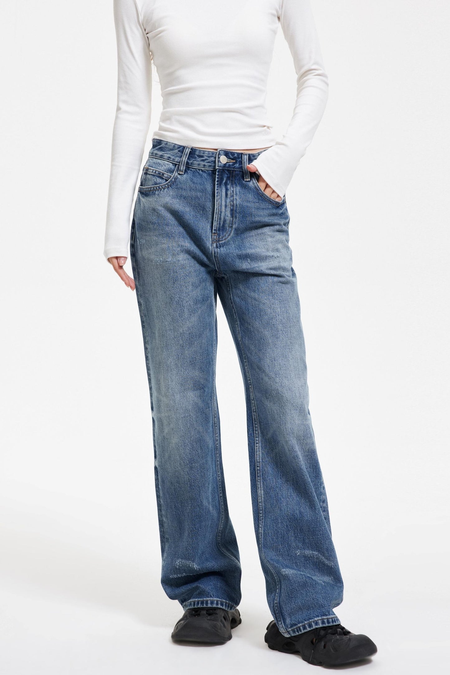 Washed Blue Ripped Denim Pants