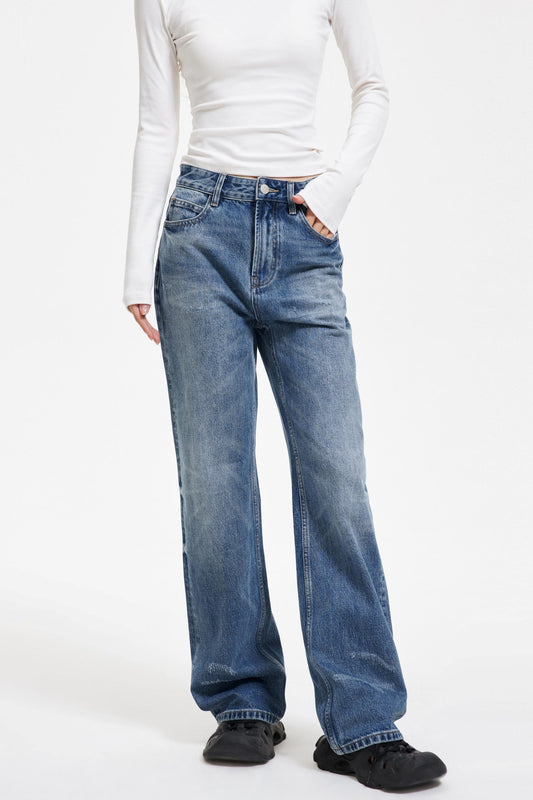 Washed Blue Ripped Denim Pants