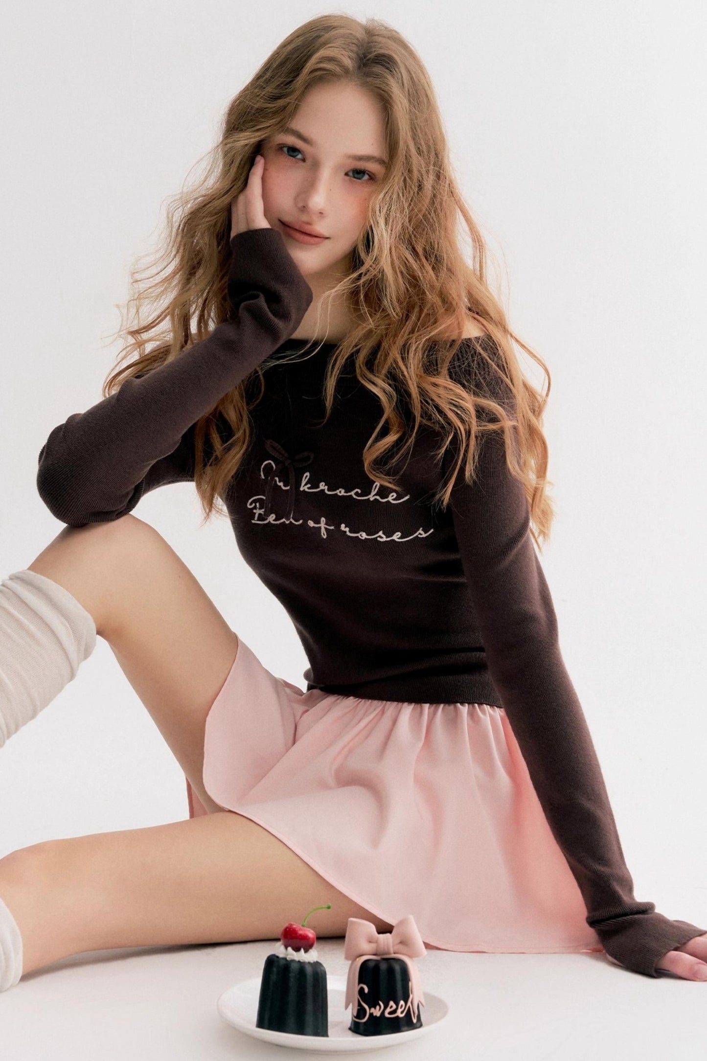 Rose Cream Cotton Puffy A-Line Skirt