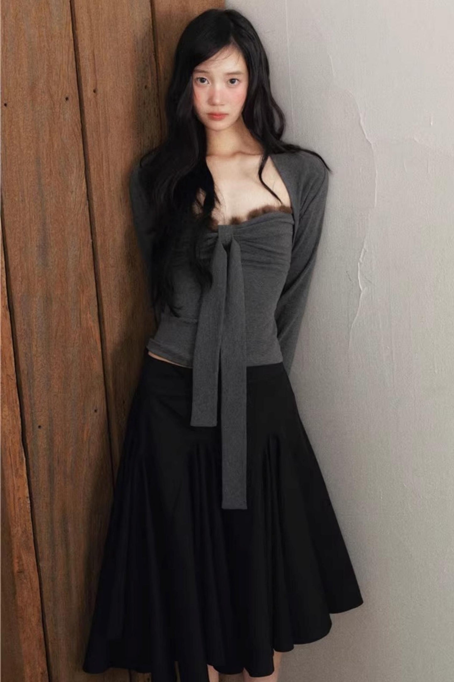 Deep Flower Bandeau Knitted Cam Jacket Set-Up