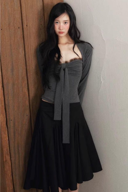 Deep Flower Bandeau Knitted Cam Jacket Set-Up