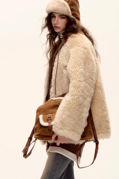Hooded Fur Patchwork Jacket