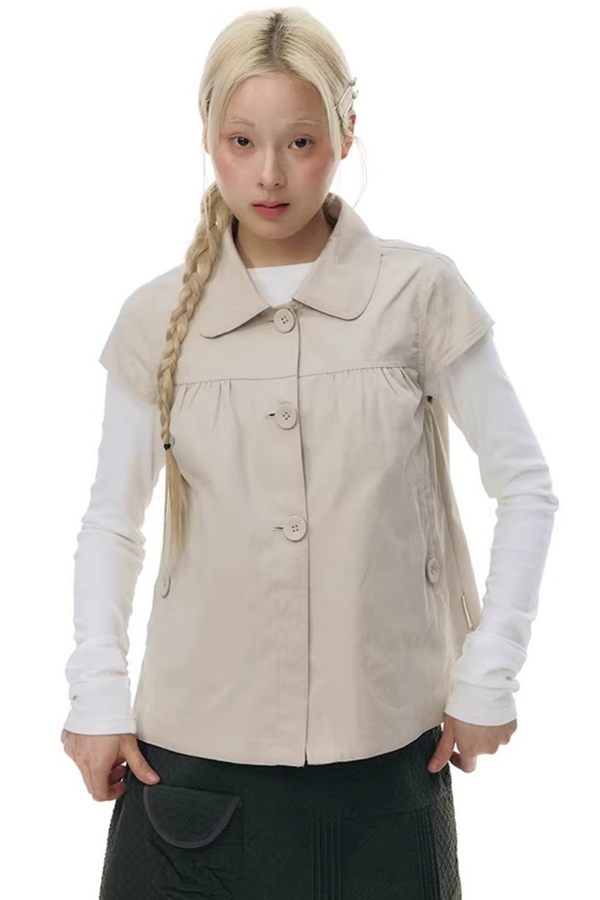 Doll Collar Flutter Sleeve Cardigan