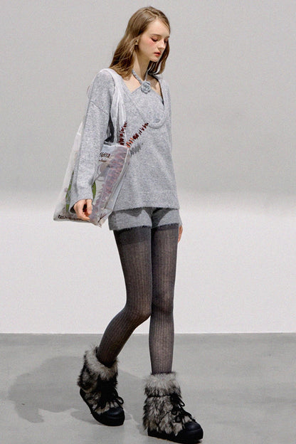 French Flower Halter Sweater Set-Up