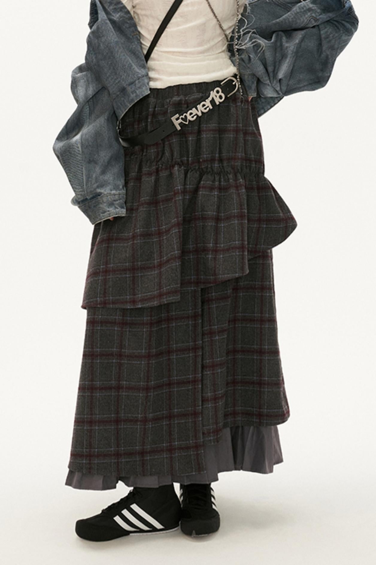 Fake Two-Piece Plaid Skirt