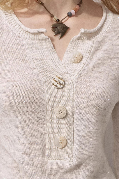 Sequin Henry Collar Knit Sweater