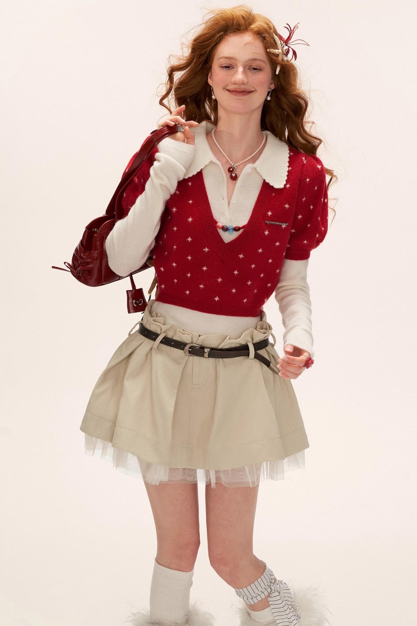 Vintage Crochet V-Neck Top Set-Up