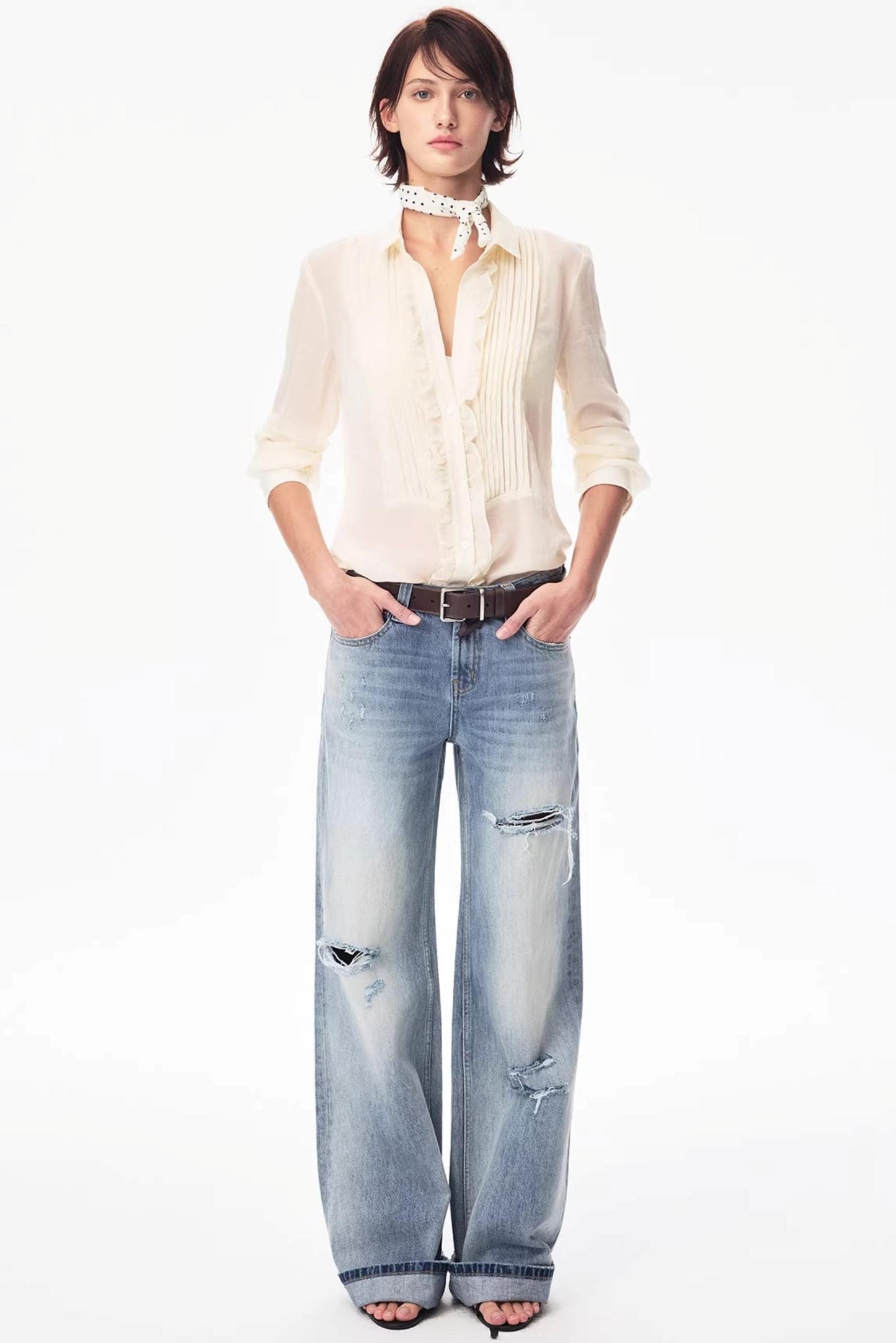 Lyocell Lace Pleated Shirt