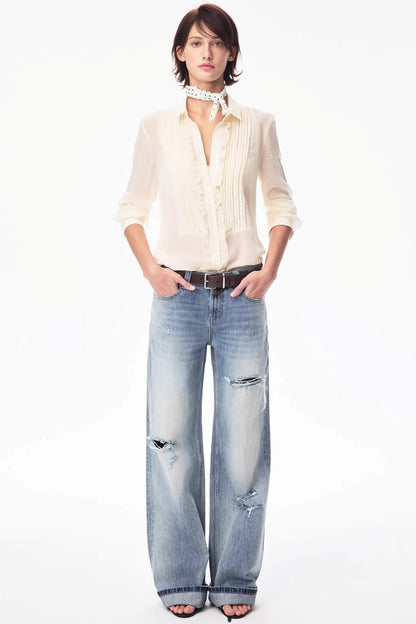 Lyocell Lace Pleated Shirt