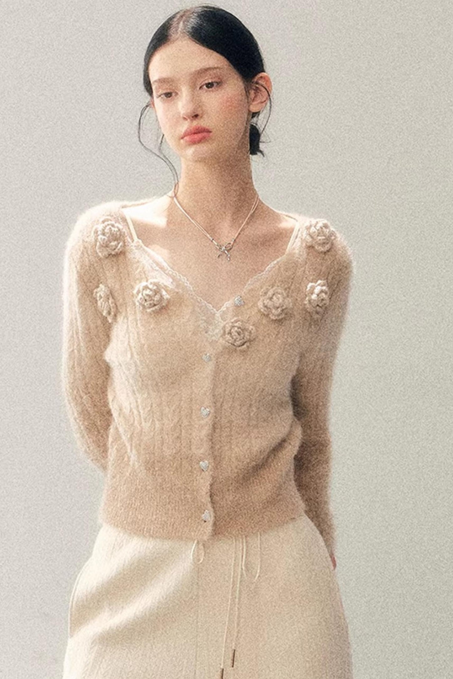 French Floral V-Neck Sweater