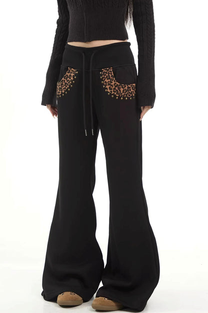 Leopard Print Patchwork Flared Pants
