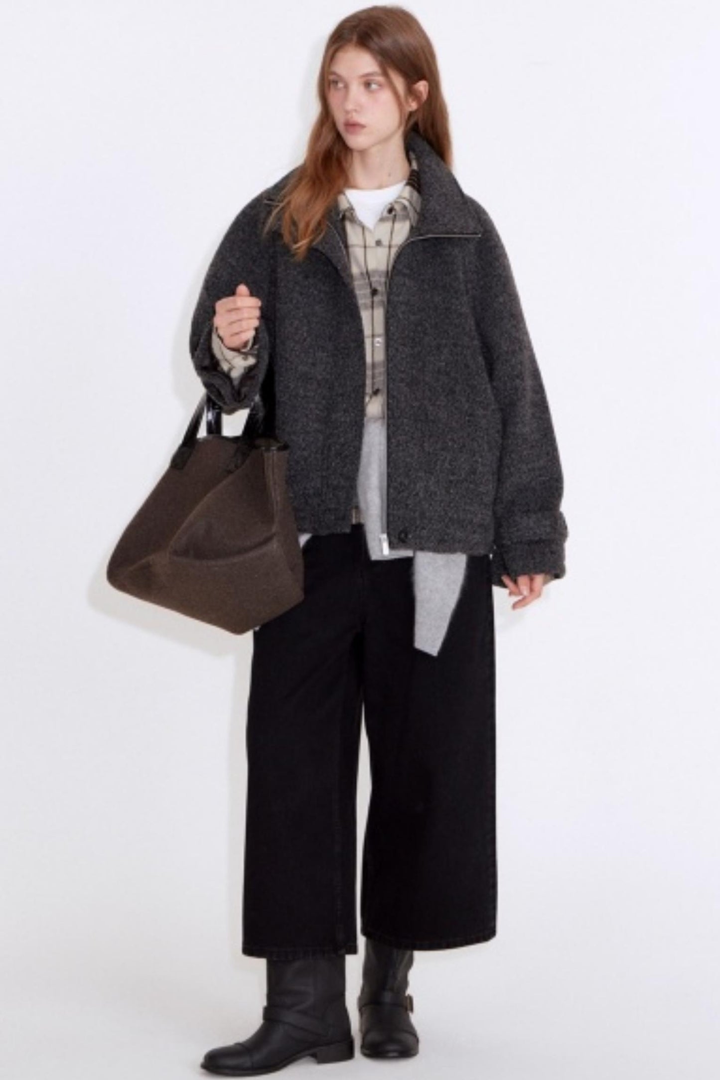 Deep Floral Gray Wool Coat