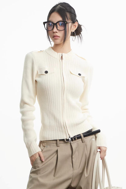 Knit Stand-Up Collar Cardigan