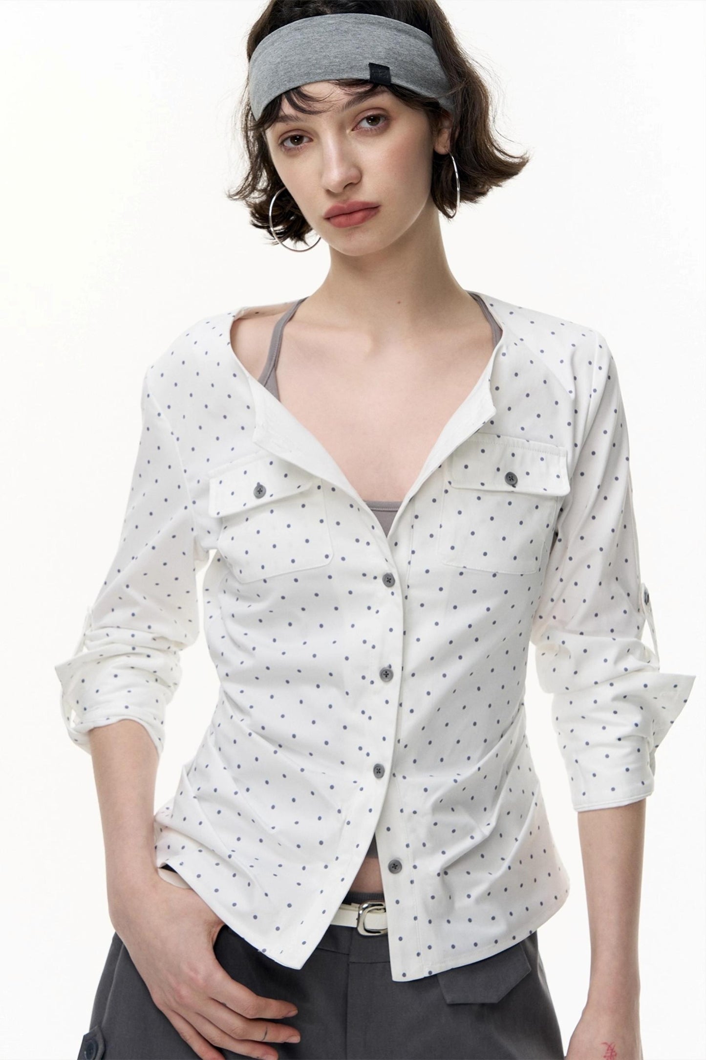 Slimming Retro Polka Dot Shirt