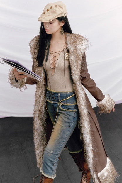 Vintage Distressed Denim Flared Pants