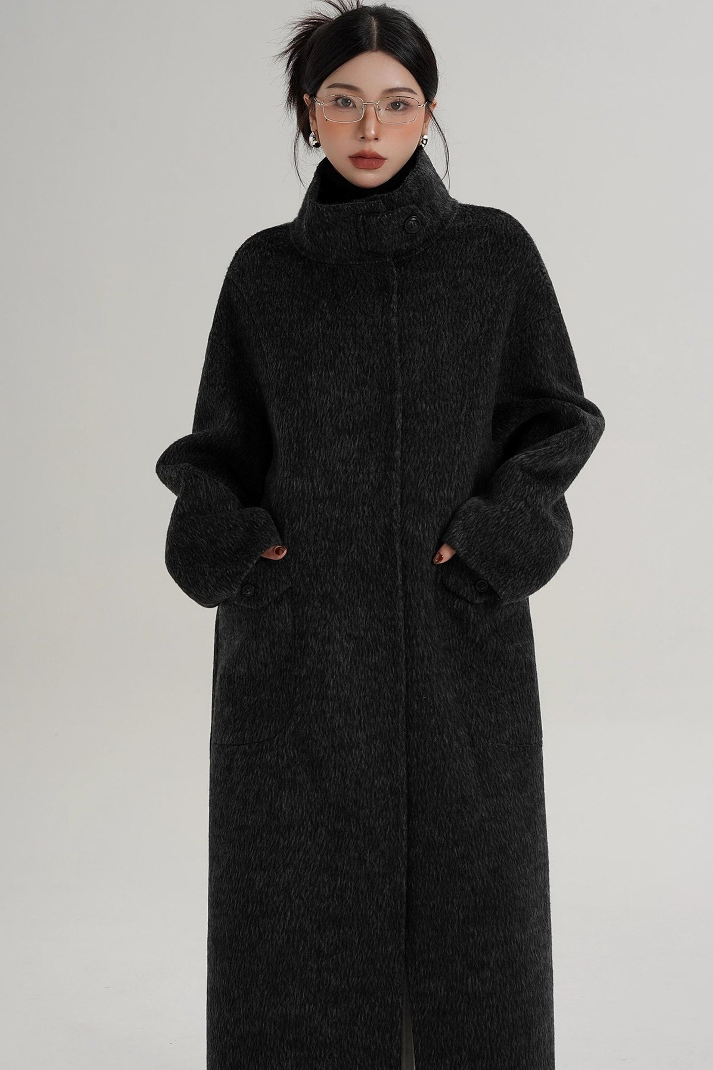 Stand-Up Collar Long Wool Coat