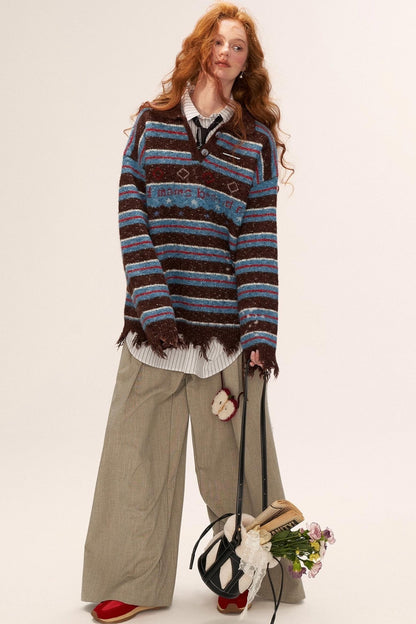 Star Stripe Polo Collar Sweater