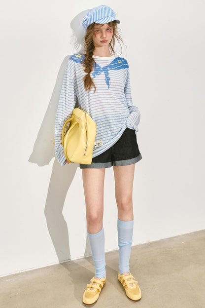 Summer Womens Wide-Leg Denim Shorts