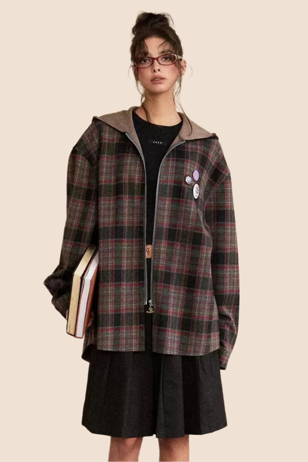 Vintage Plaid Hooded Shirt Jacket