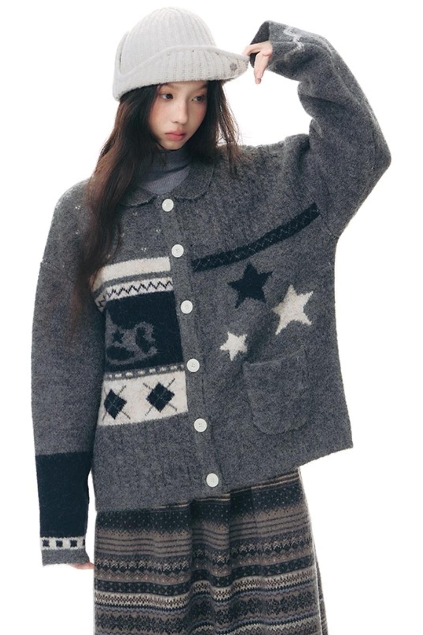 Doll Collar Knitted Cardigan