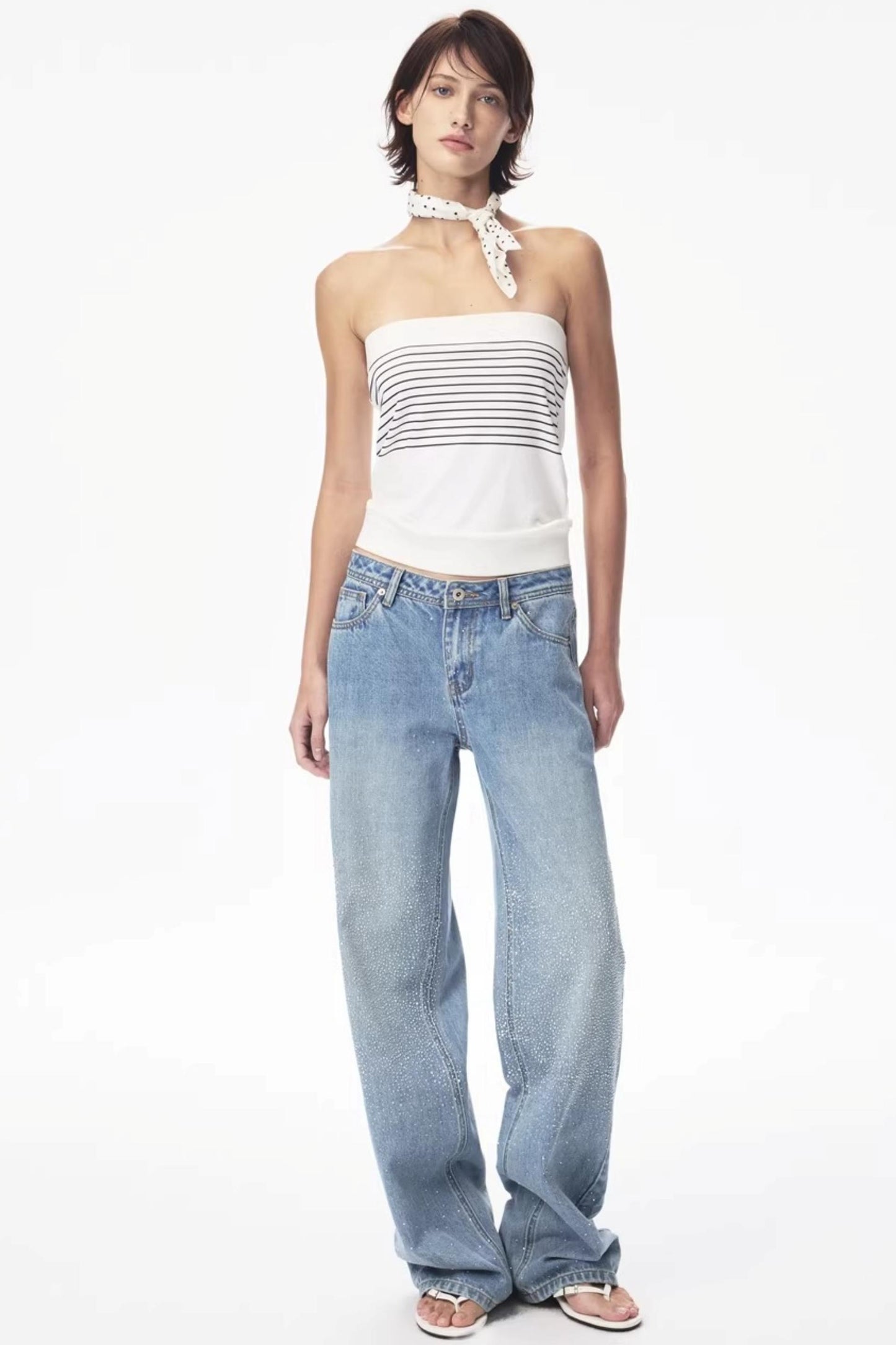 Curri White Striped Tube Top