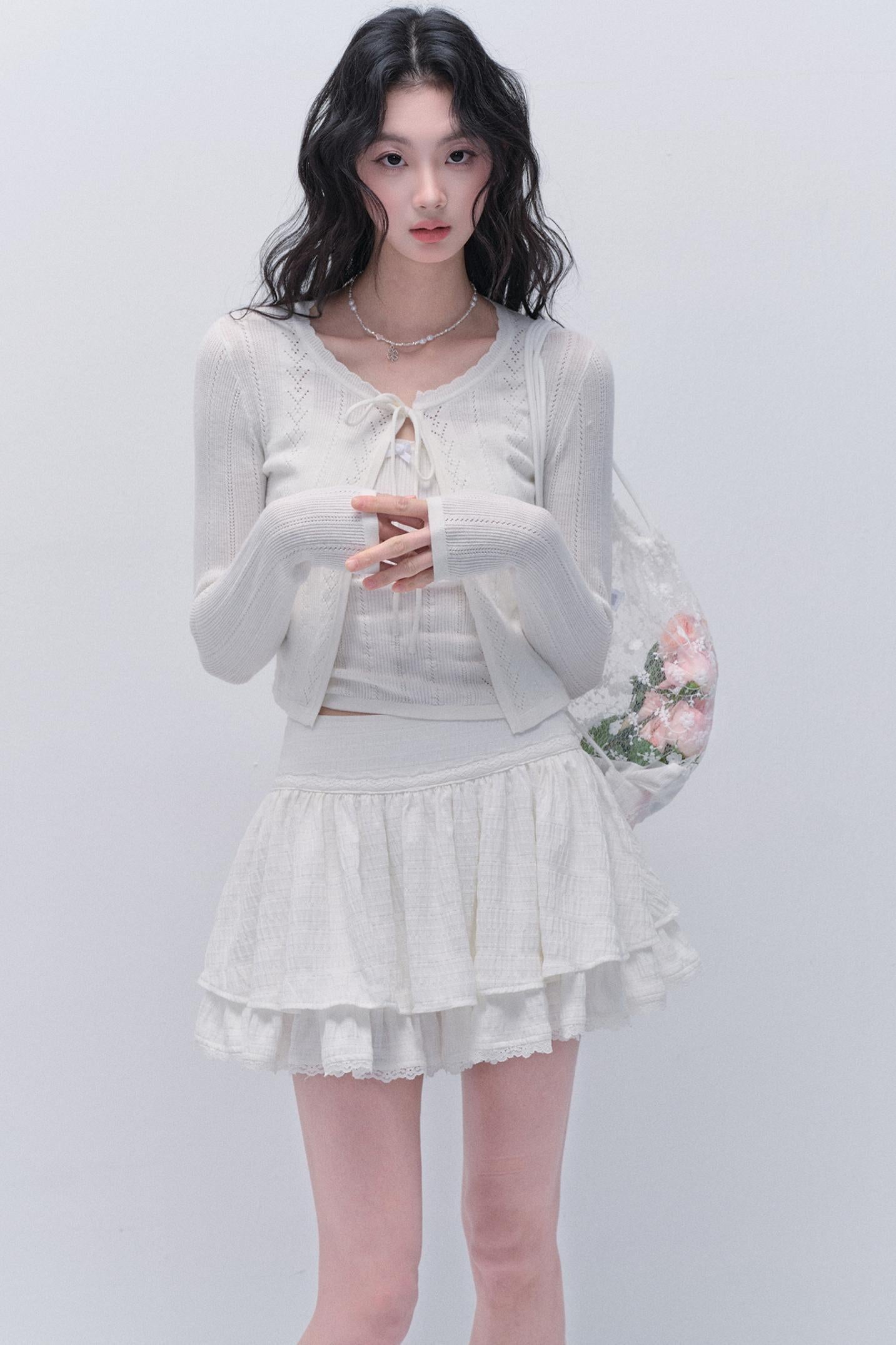 레이스 니트 카디건 세트 