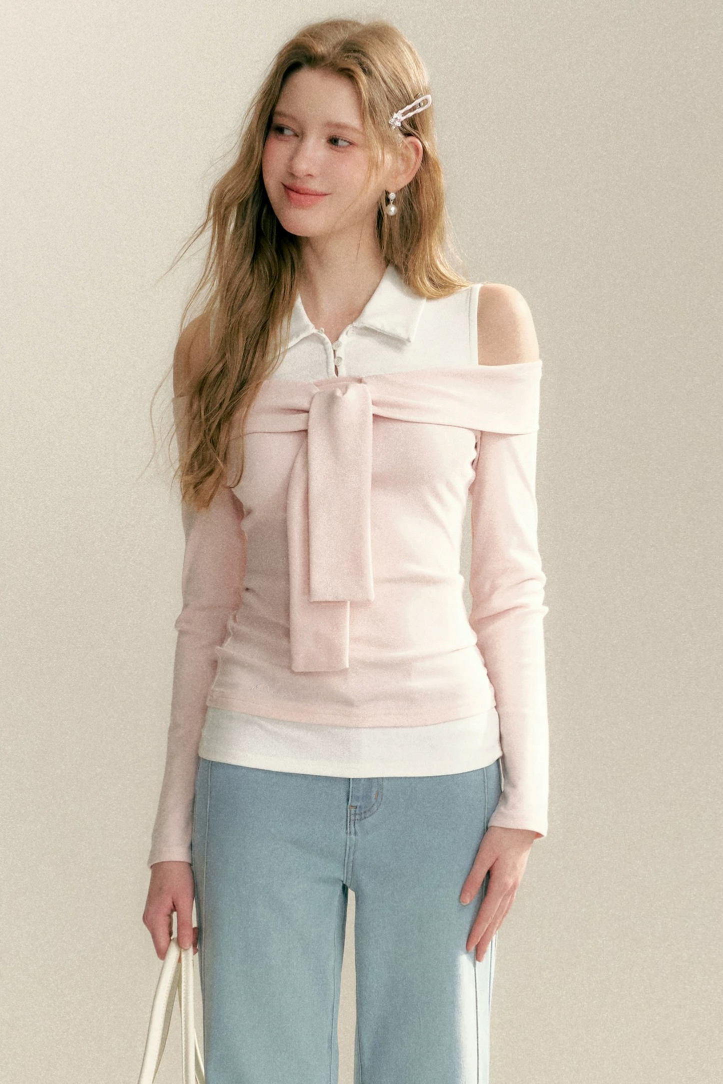 One-Shoulder Tie Patchwork Top