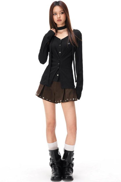 Fine Ribbed Knit Cardigan Top