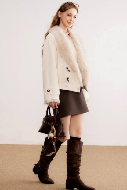 Fur Collar Leather Parka Coat