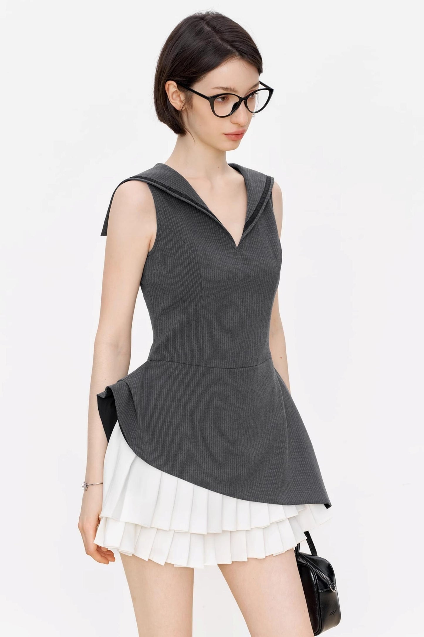 Positive Navy V-Neck A-Line Dress