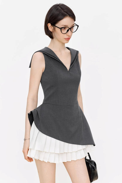 Positive Navy V-Neck A-Line Dress