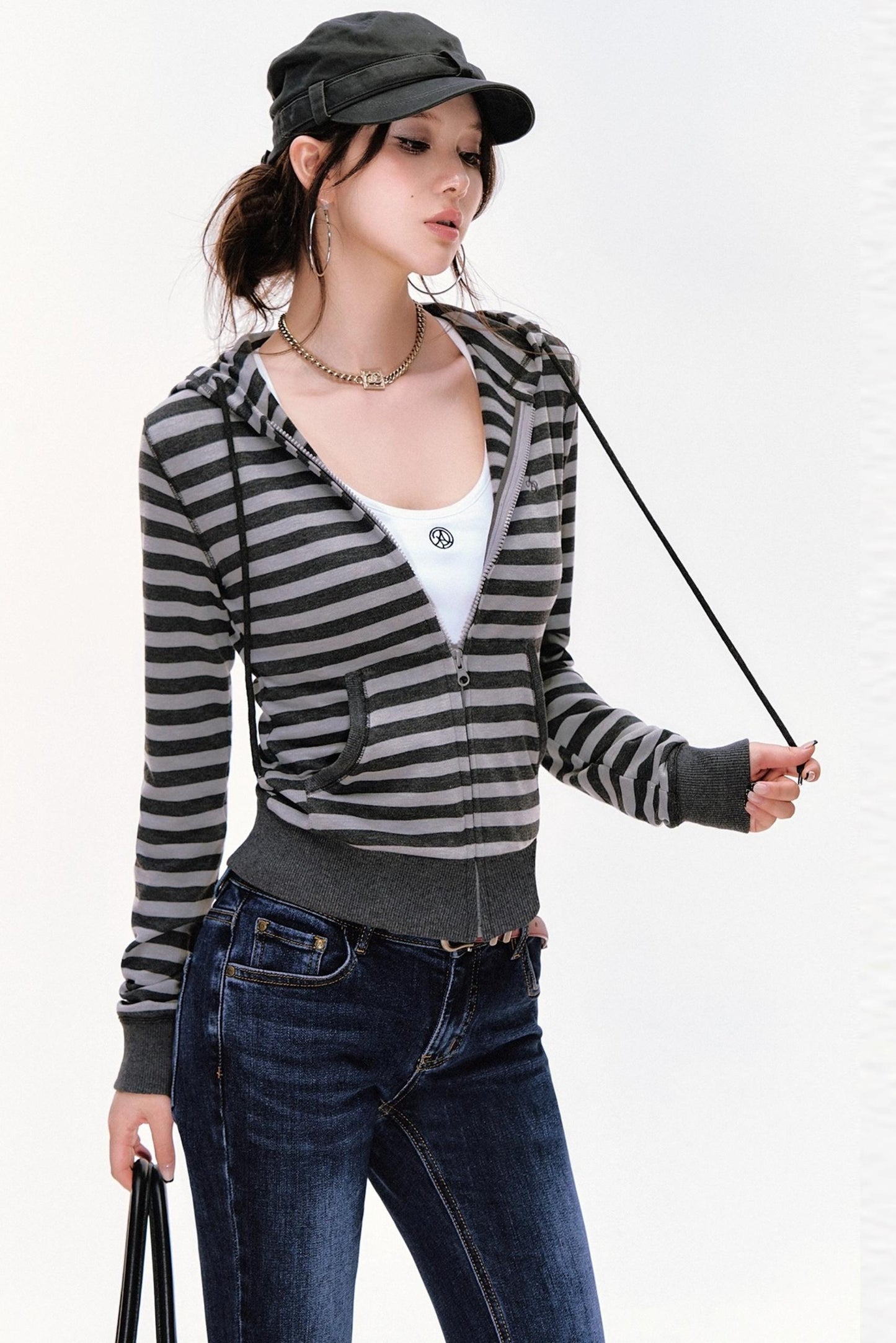 Contrasting Striped Vintage Hooded Cardigan