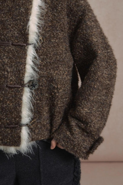 Vintage Wool Stand-Up Collar Short Jacket