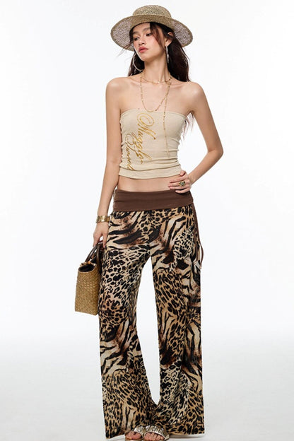 Leopard Chiffon Wide-Leg Pants